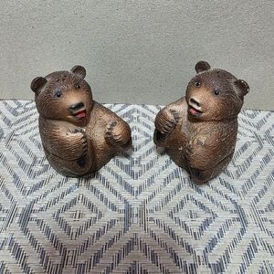 Chalkware Brown Bear Salt Pepper Shakers